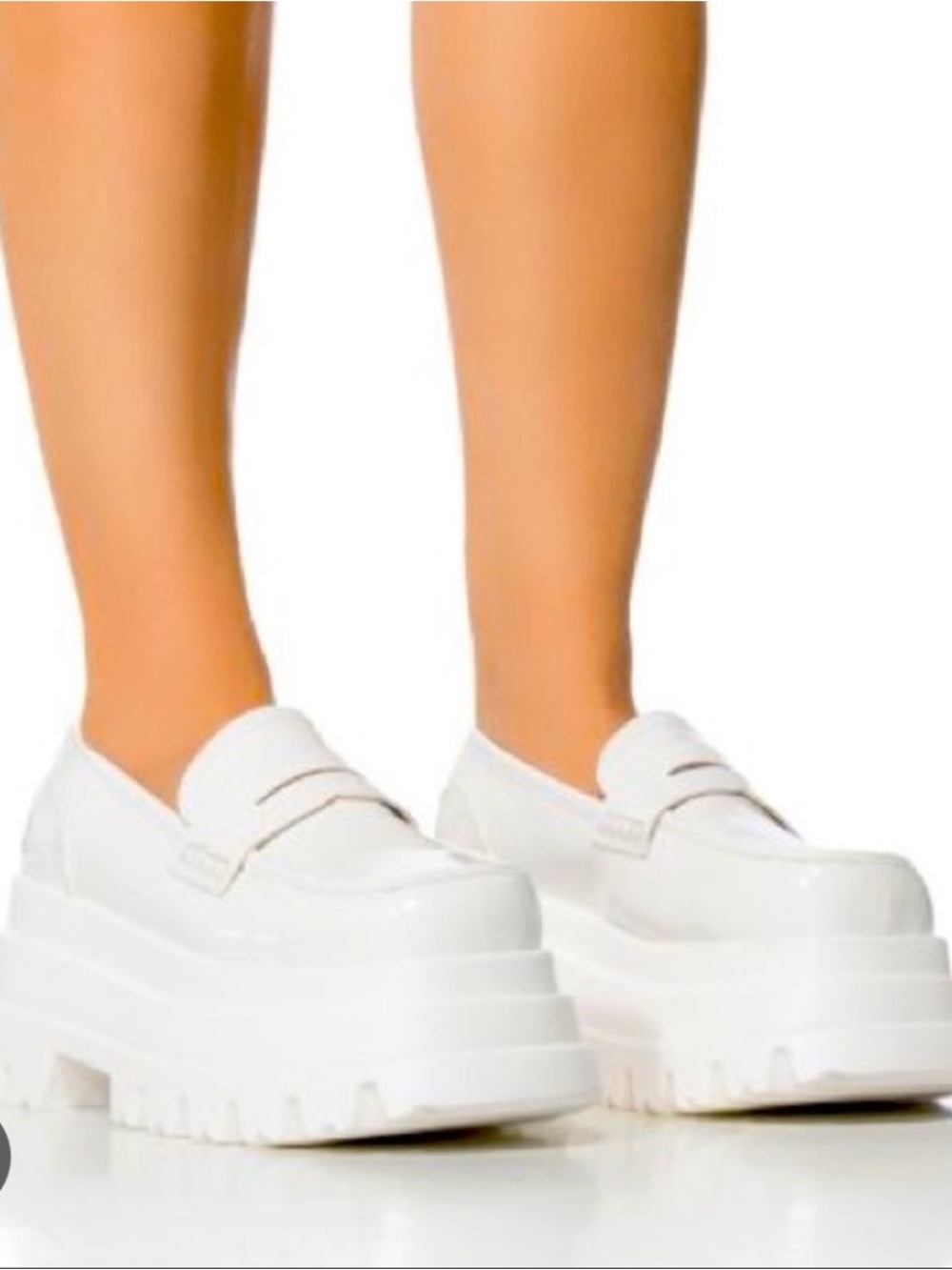 Azalea Wang White Patent Leather Platform Loafer